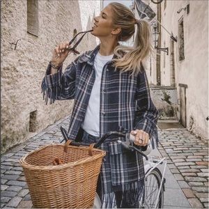 H&M Fringe Wool Blend Shirt Jacket